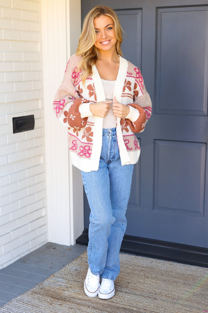 Take on The Day Ivory Floral Stripe Open Cardigan |SFB