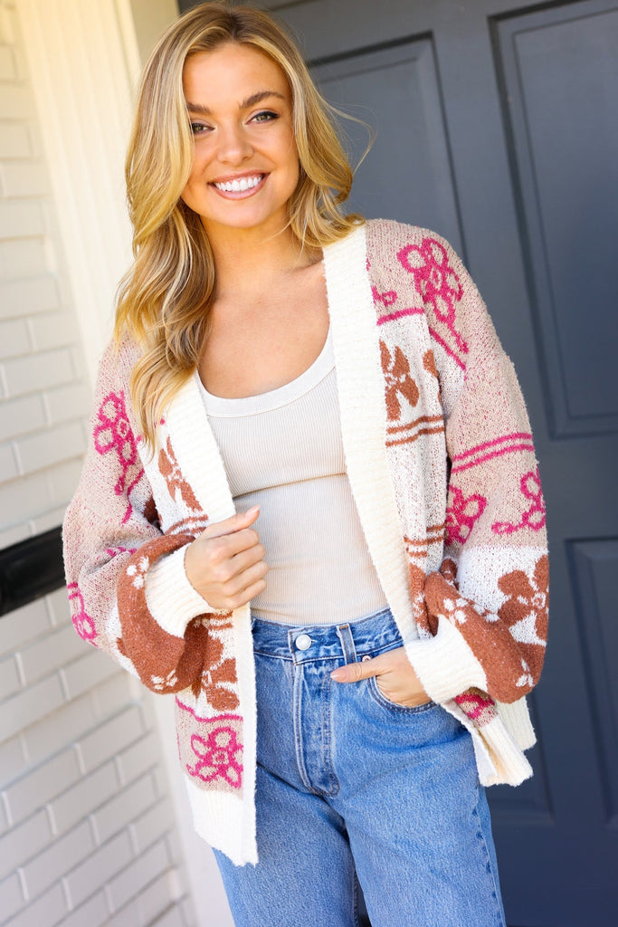 Take on The Day Ivory Floral Stripe Open Cardigan |SFB
