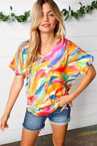 Watercolor Paint Strokes V Neck Top