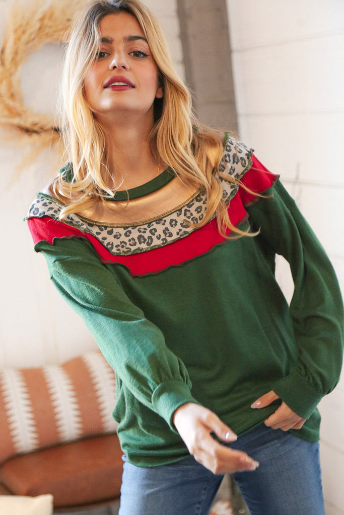 Christmas Green Terry Hacci Color Block Pullover |SFB