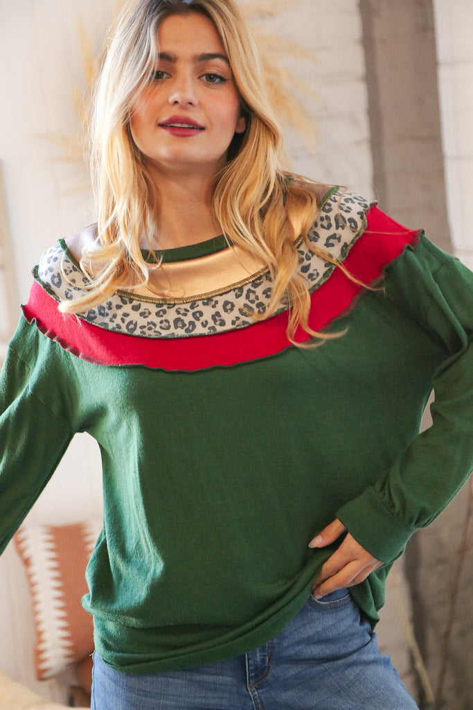 Christmas Green Terry Hacci Color Block Pullover |SFB