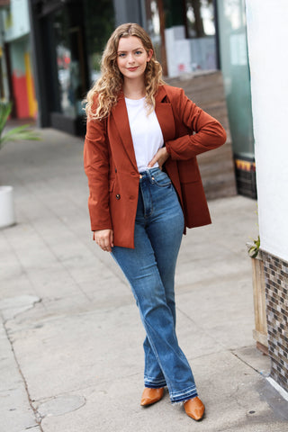 Going Up Rust Double Button Collar Lapel Blazer