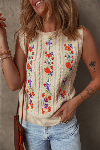 Floral Embroidered Sleeveless Sweater Top |SFB