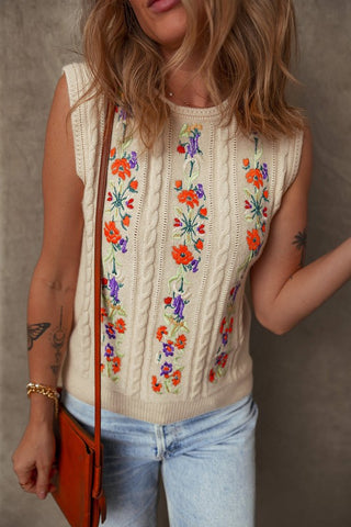 Floral Embroidered Sleeveless Sweater Top |SFB