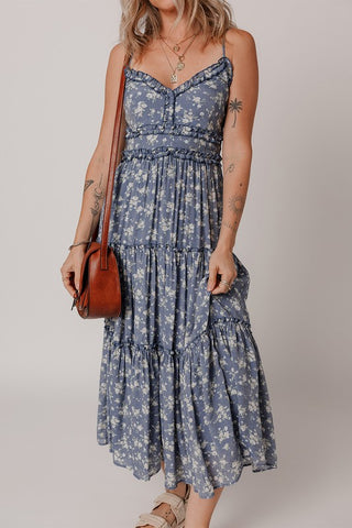Frilled V Neck Tiered Midi Dress |SFB