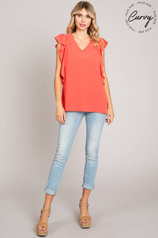 Coral Sleeveless Ruffle Top |SFB