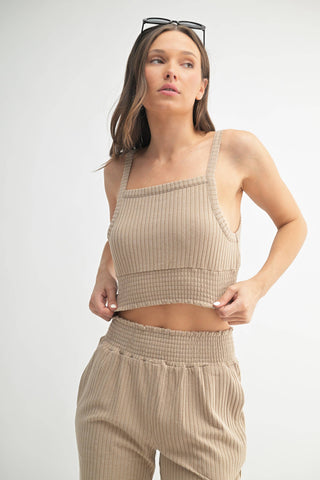 Soft Ribbed Smocked Cropped Cami Top |SFB