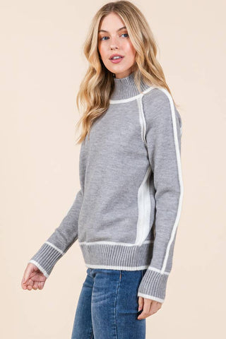 Contrast Panel High Neck Sweater |SFB