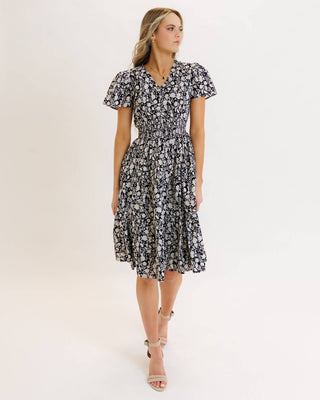 Felicity Floral Print Short Sleeve Tiered Skirt Midi Dress |SFB