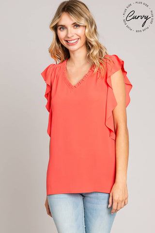 Coral Sleeveless Ruffle Top |SFB