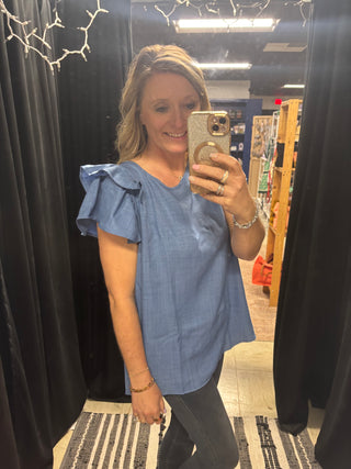 Ruffle Sleeve Linen Blouse Plus |SFB