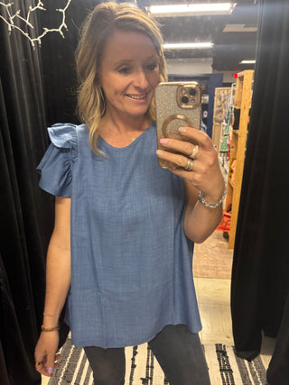 Ruffle Sleeve Linen Blouse Plus |SFB