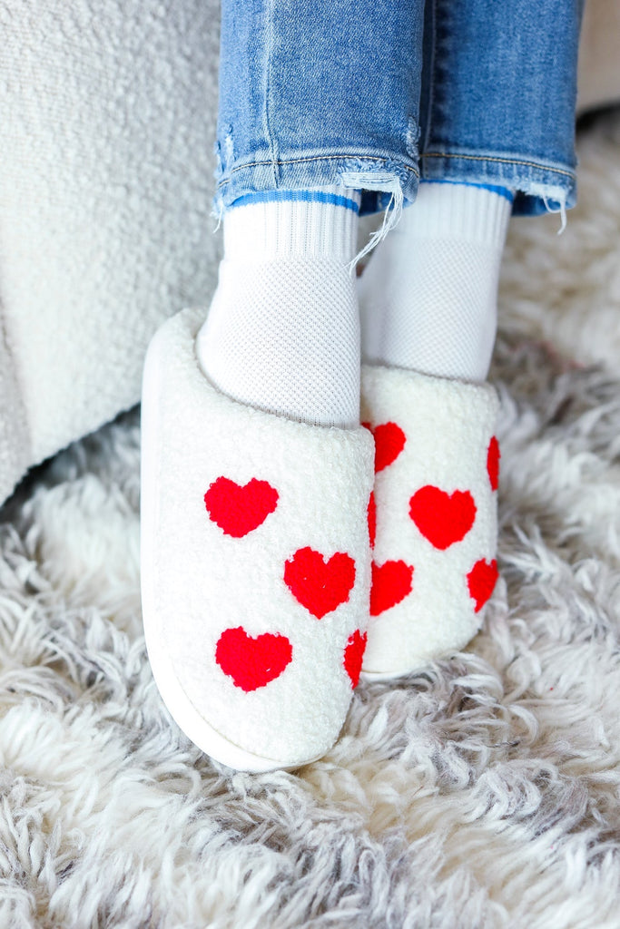 Valentines Heart Print Fleece Slippers |SFB