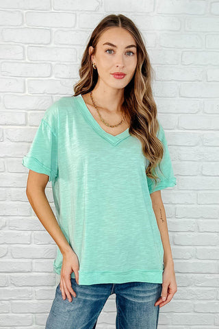 Basic Instinct Drop Shoulder V-Neck Tee in Mint |SFB
