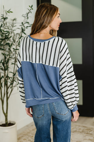 Cute in Comfort Crew Neck Pullover in White, Black and Denim
