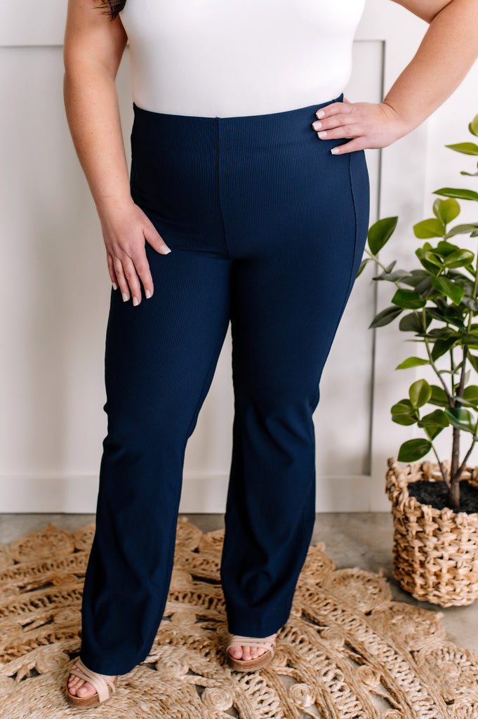 2.2 Ribbed High Waisted Pull On Pants In Deep Navy |SFB