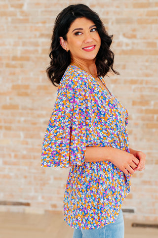 Dreamer Peplum Top in Purple Retro Ditsy Floral |SFB