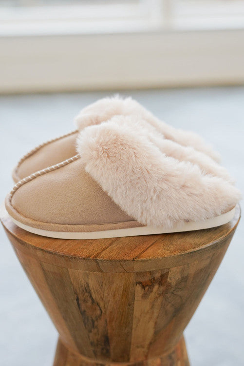 Khaki Faux Suede Plush Lined Slippers |SFB
