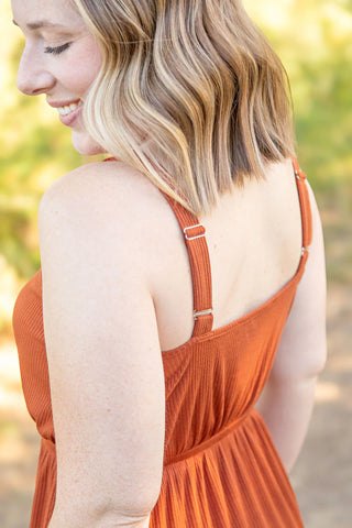 Reagan Ribbed Midi Dress - Rust | SFB