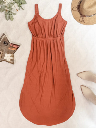Reagan Ribbed Midi Dress - Rust | SFB