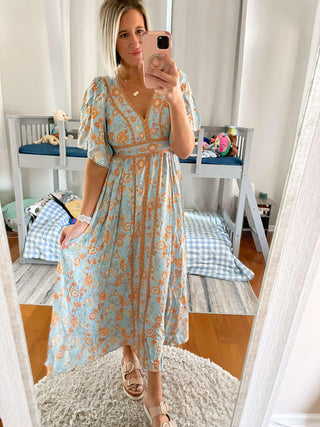 Border Print Flutter Sleeve Maxi |SFB