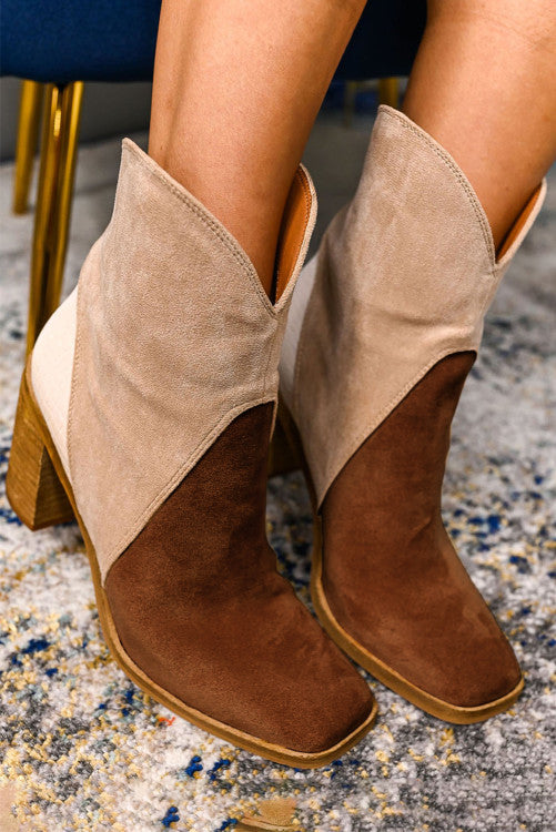 Chestnut Colorblock Suede Heeled Ankle Booties |SFB