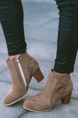 Faux Suede Size Zip Heeled Booties |SFB