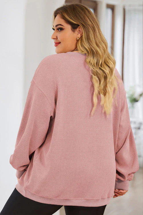 Pink Sequined Heart Plus Size Sweatshirt |SFB