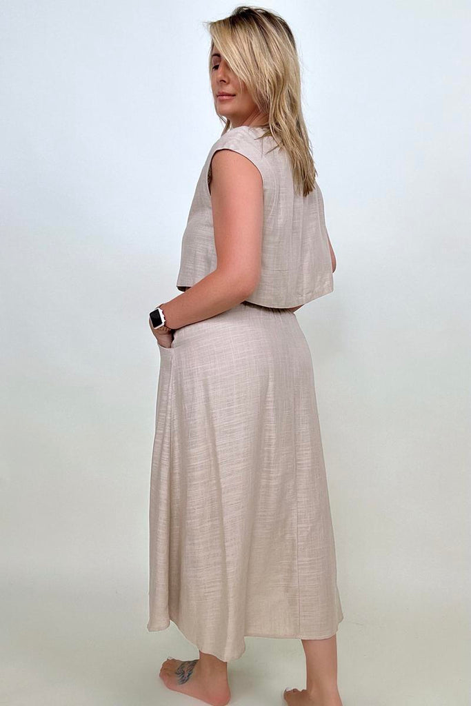 White Birch Sleeveless Linen Top And Skirt Set |SFB