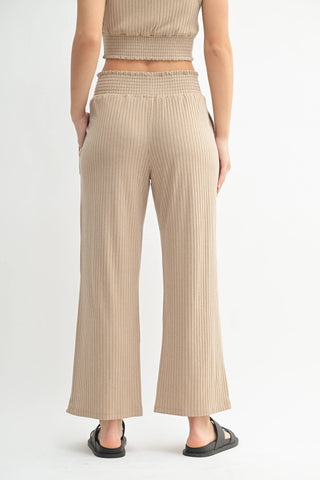 Smocked Waistband Ribbed Wide Leg Pants |SFB