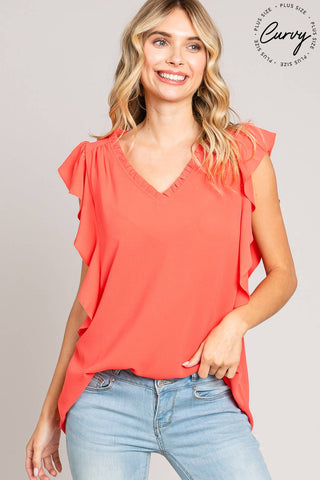 Coral Sleeveless Ruffle Top |SFB