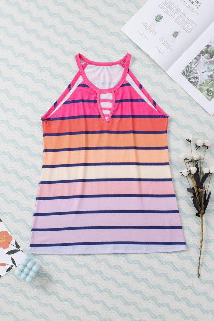 Multicolor Hollowed Out Striped Tank Top |SFB
