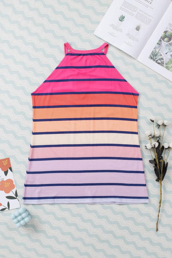 Multicolor Hollowed Out Striped Tank Top |SFB