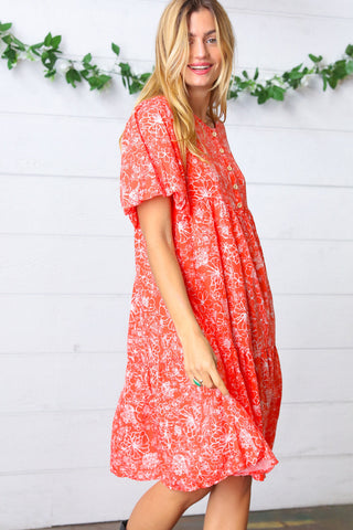 Coral Floral Button Down Midi Dress