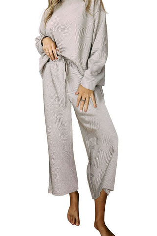 Dropped Shoulder Textured Top and Pants Set