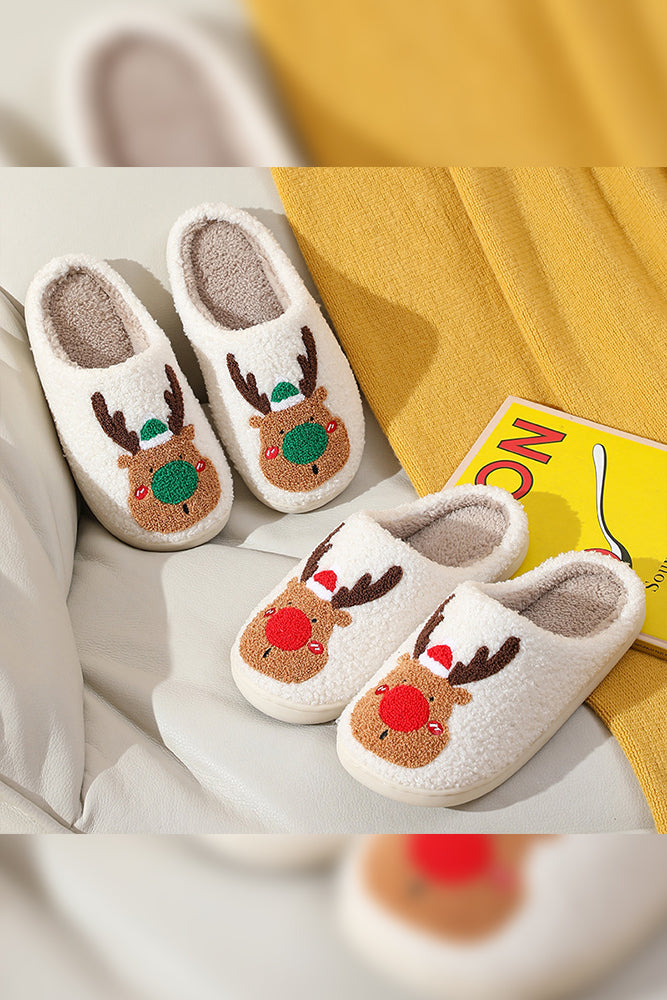 Christmas Cartoon Reindeer Fluffy Slippers