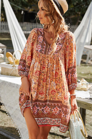 Bohemian Tie Neck Balloon Sleeve Dress