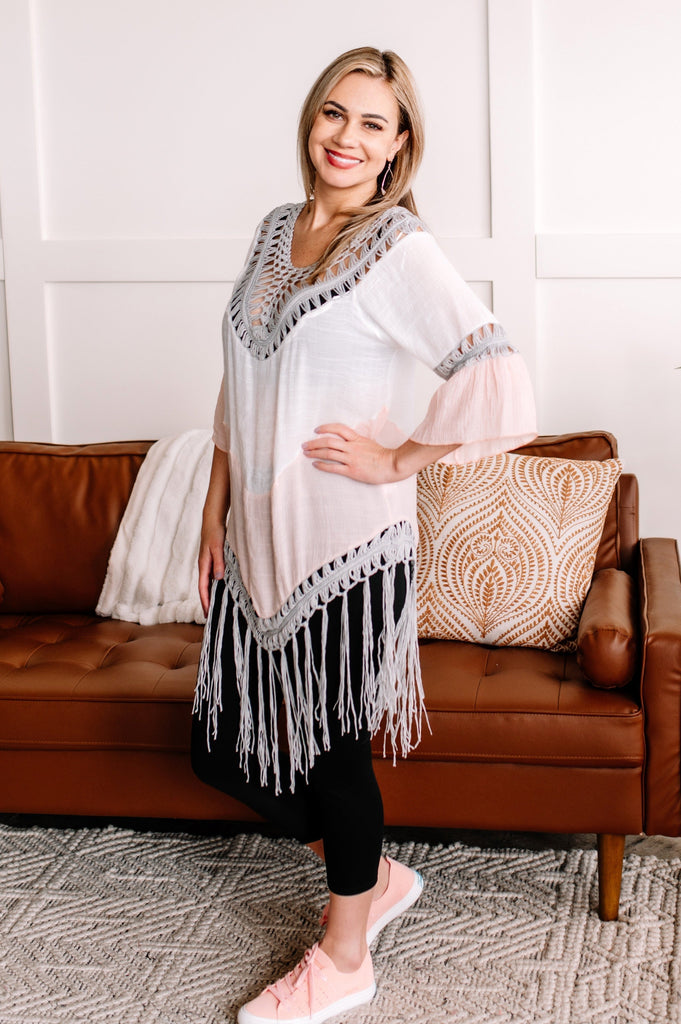 2.9 Cover You Up With Fringe In Pink, White & Gray