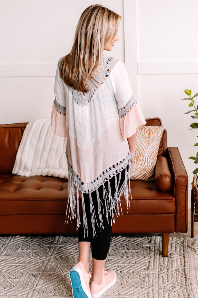 2.9 Cover You Up With Fringe In Pink, White & Gray