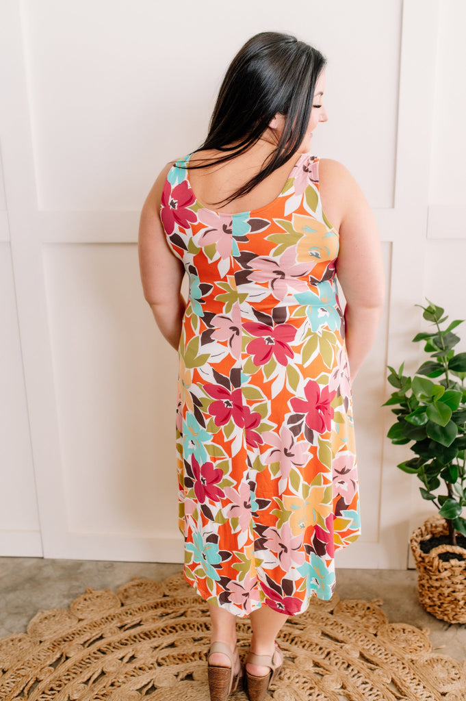 2.5 Sleeveless Midi Dress In Colorful Hibiscus Florals