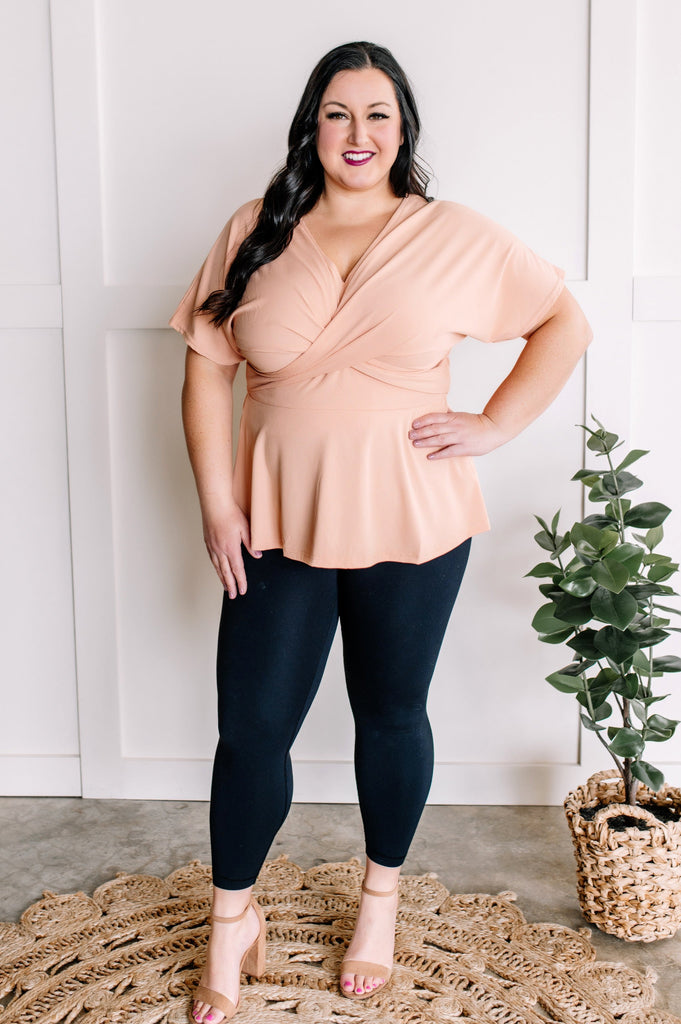 2.14 Short Sleeve Twist Front Top In Pale Apricot