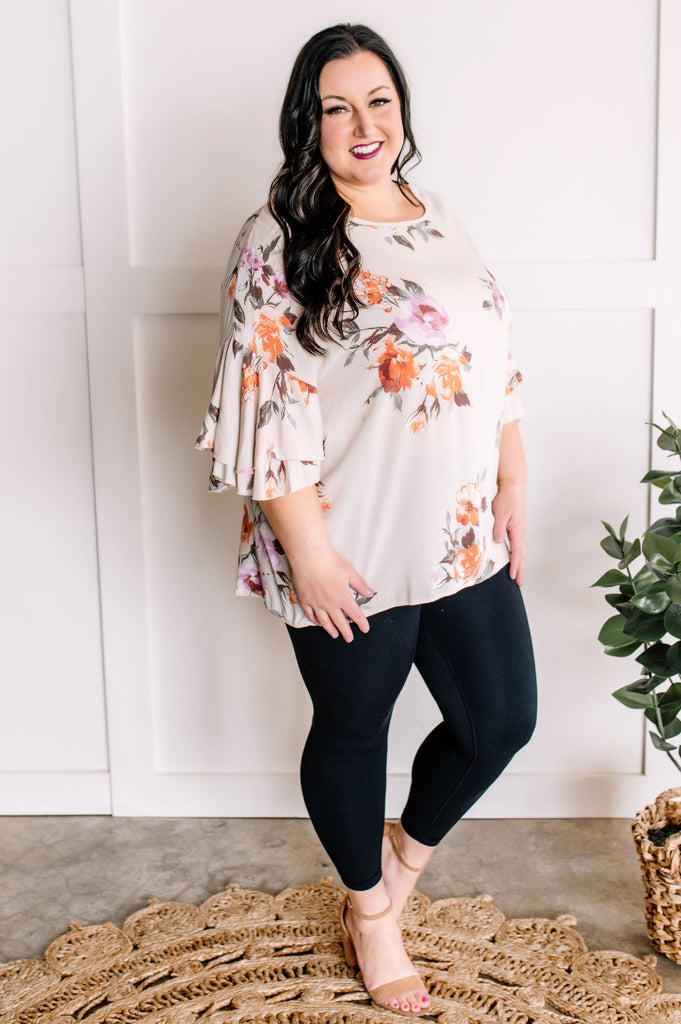 2.16 Double Ruffle Blouse In Apricot Spring Florals