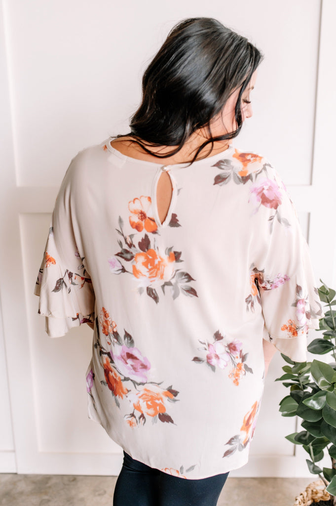 2.16 Double Ruffle Blouse In Apricot Spring Florals