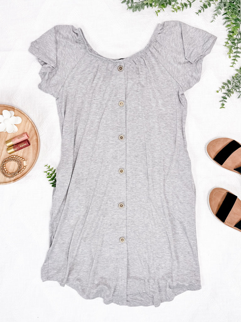 2.19 Decorative Button Front Tshirt Dress In Heathered Grey