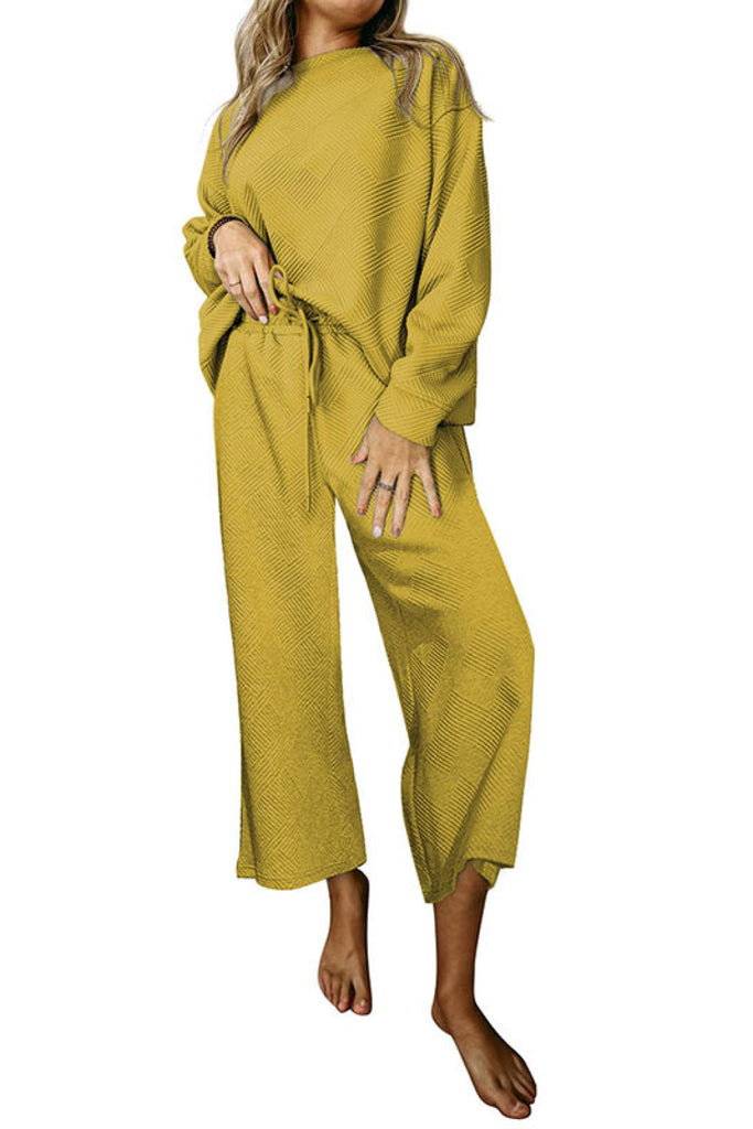 Dropped Shoulder Textured Top and Pants Set