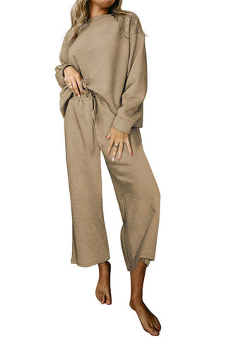 Dropped Shoulder Textured Top and Pants Set