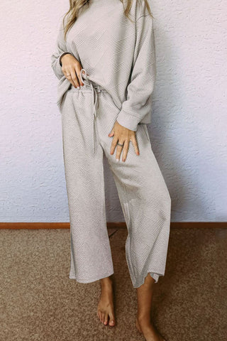 Dropped Shoulder Textured Top and Pants Set