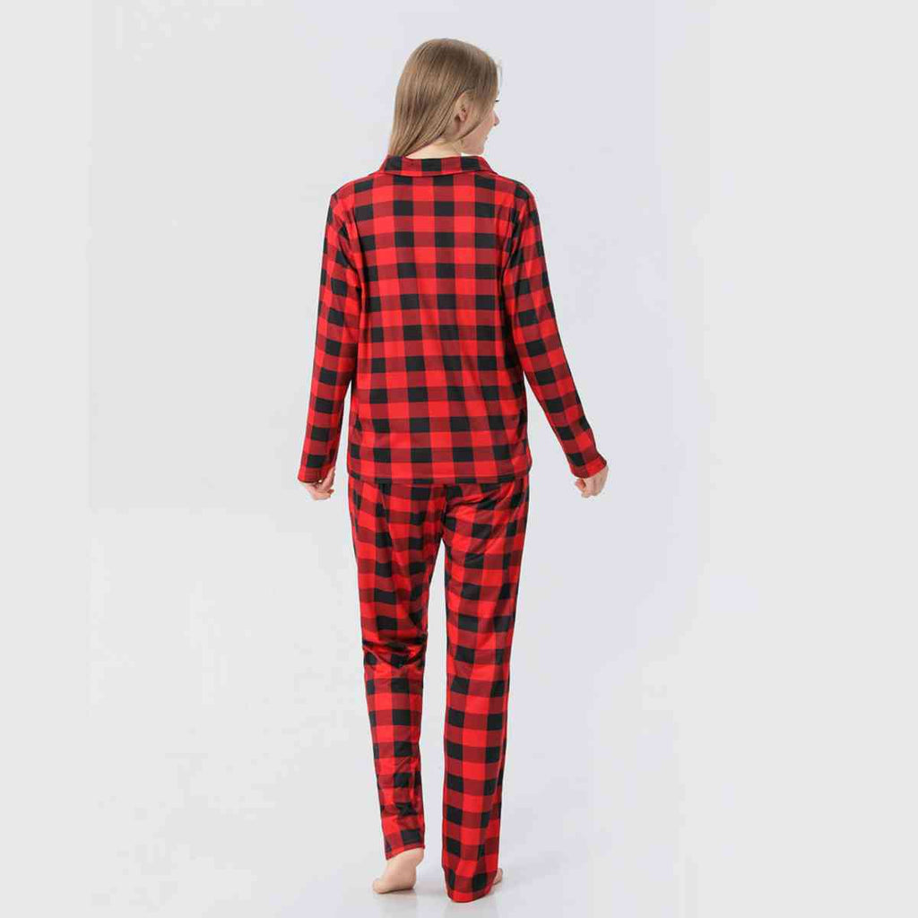 Women Plaid Collared Neck Shirt and Pants Set