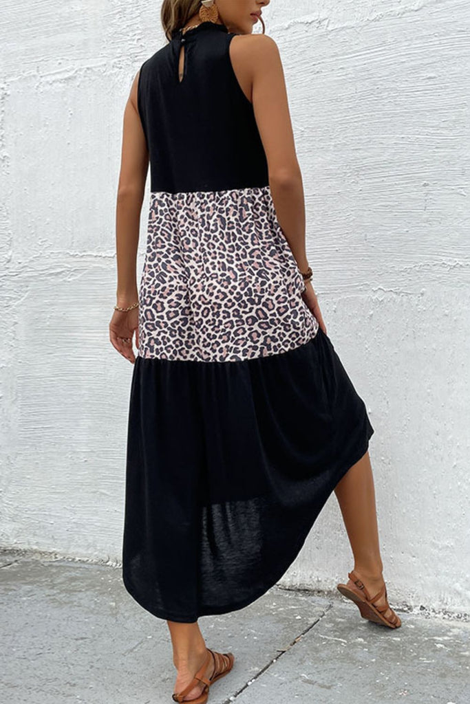 Leopard Contrast Sleeveless Maxi Dress