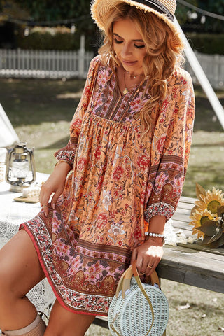 Bohemian Tie Neck Balloon Sleeve Dress